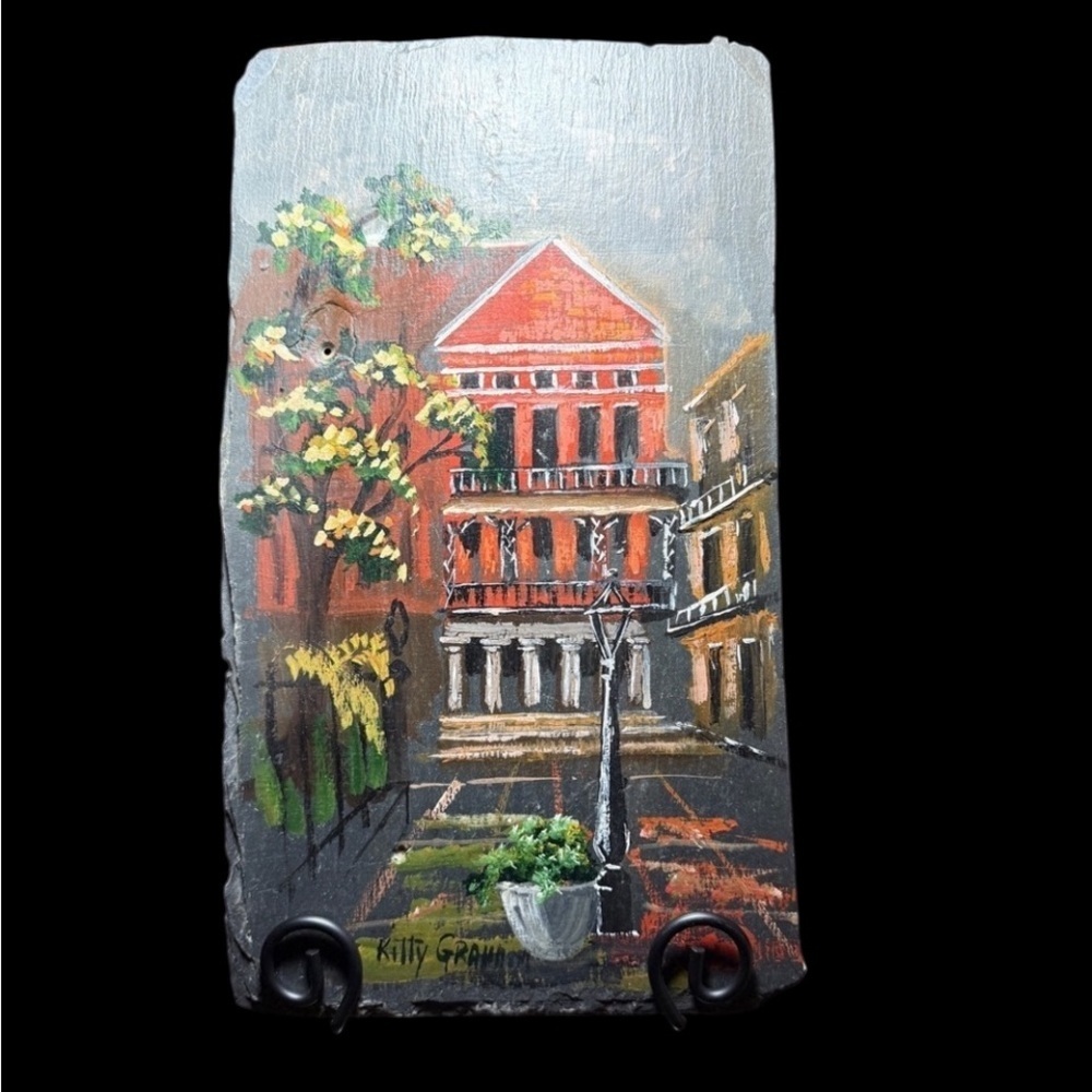 New Orleans French Quarter Artist Signed Original Painting On Slate 14”x8.5”